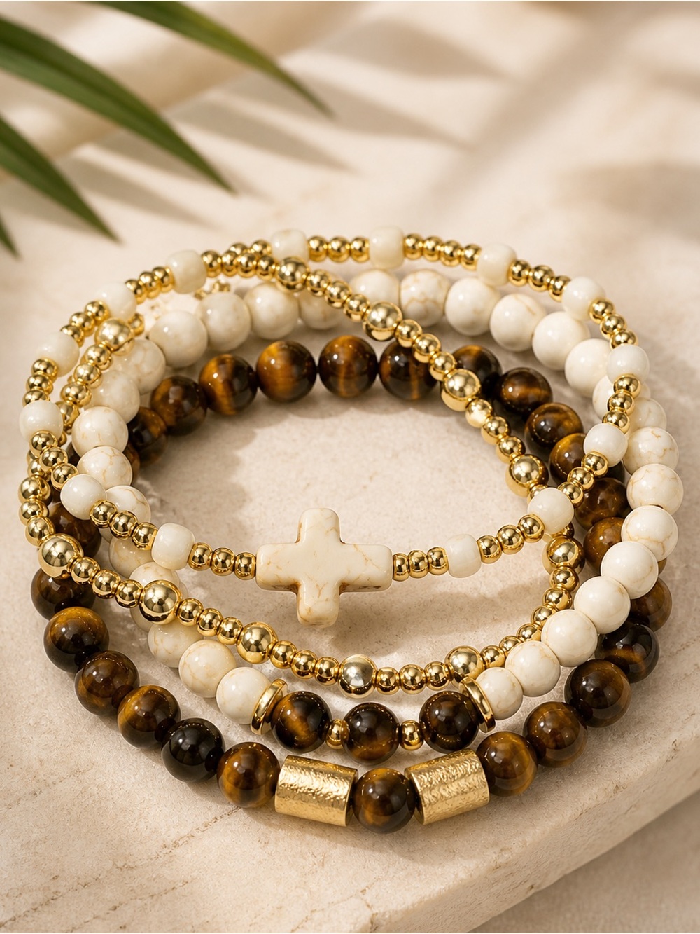 14K Gold Plated Custom Bracelet Stack - Set of 4 - Cross